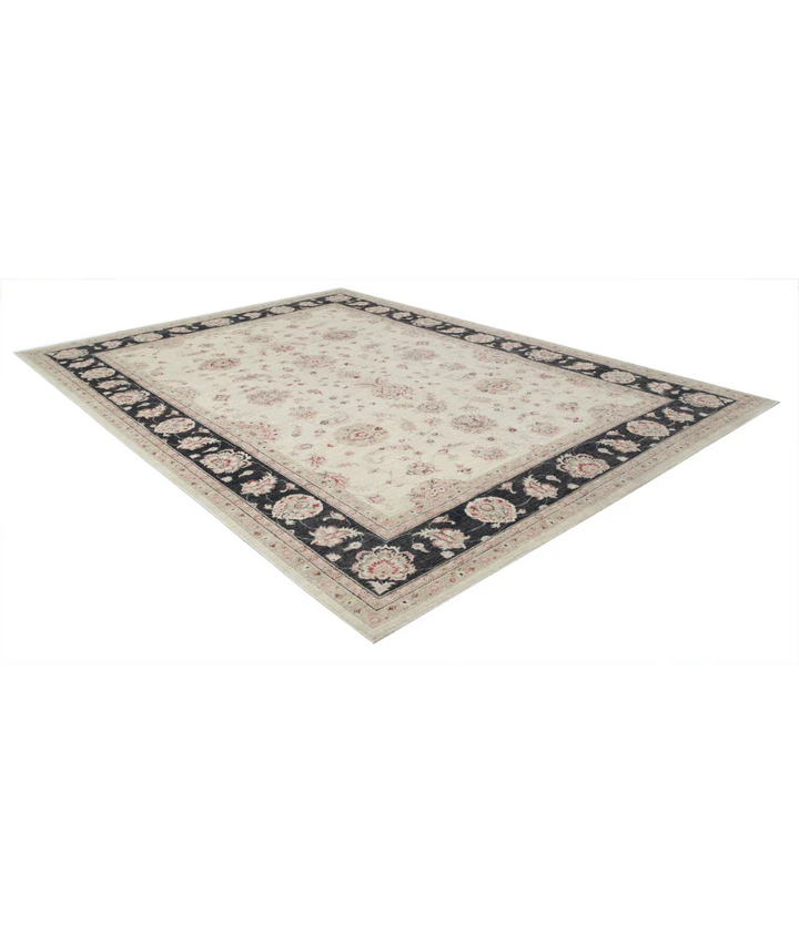 Ivory Afghan Ziegler Rug 8' 10" x 12' 0" Hand-Knotted border