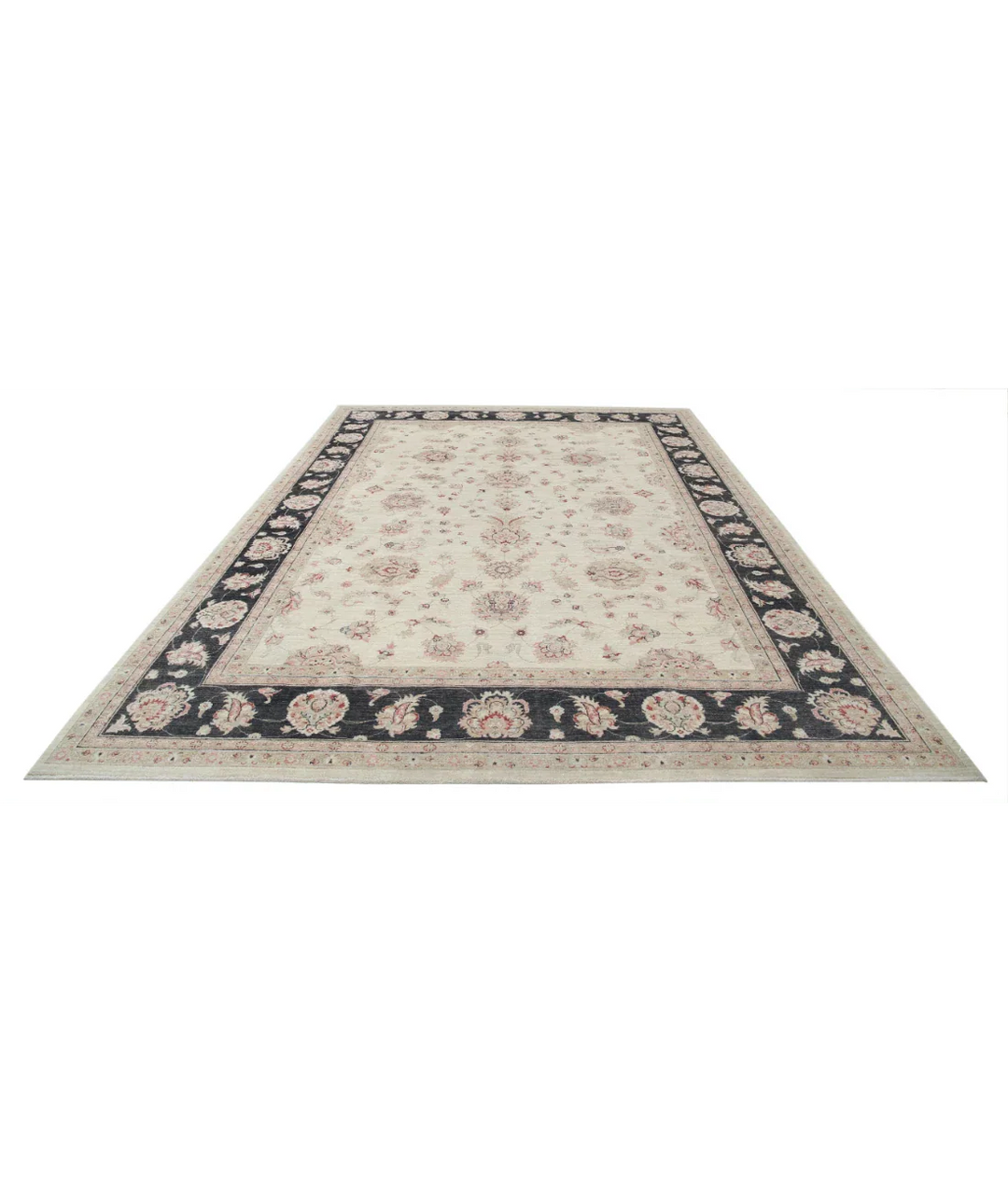 Ivory Afghan Ziegler Rug 8' 10" x 12' 0" Hand-Knotted close-up