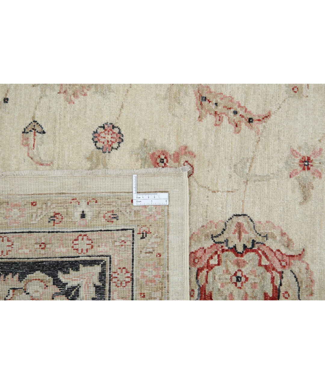 Ivory Afghan Ziegler Rug 8' 10" x 12' 0" Hand-Knotted detail