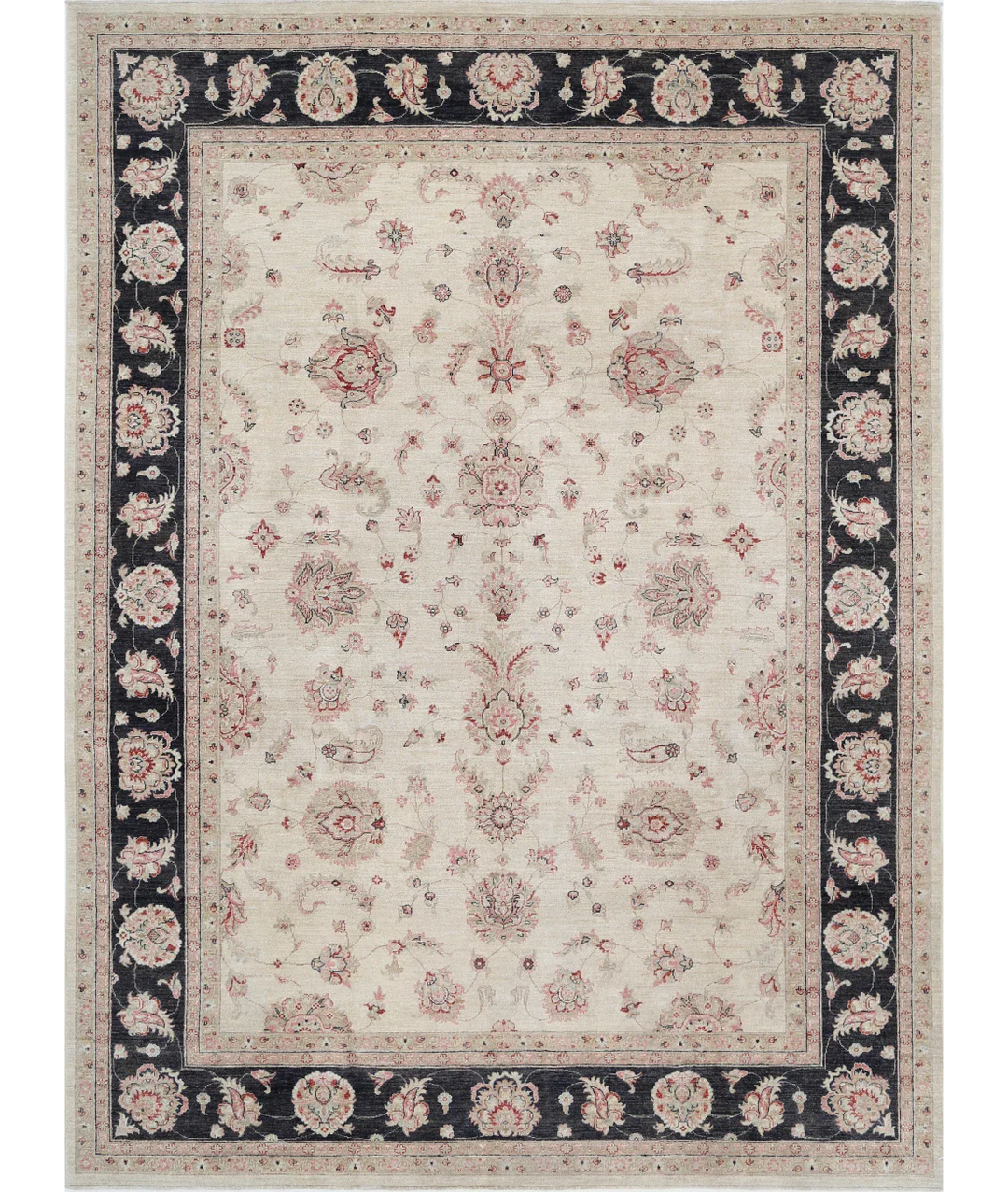 Ivory Afghan Ziegler Rug 8' 10" x 12' 0" Hand-Knotted