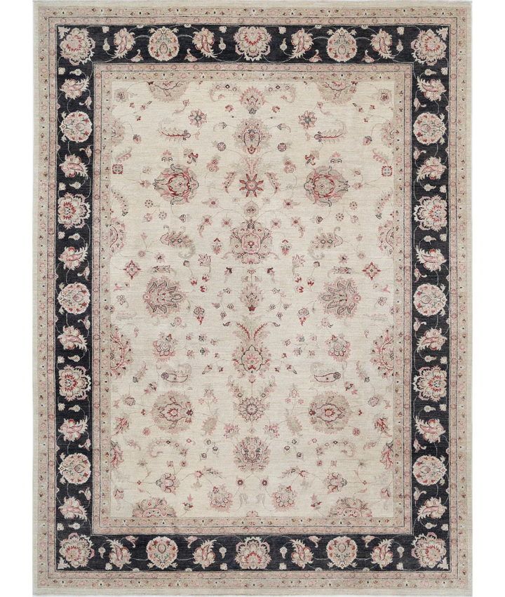 Ivory Afghan Ziegler Rug 8' 10" x 12' 0" Hand-Knotted