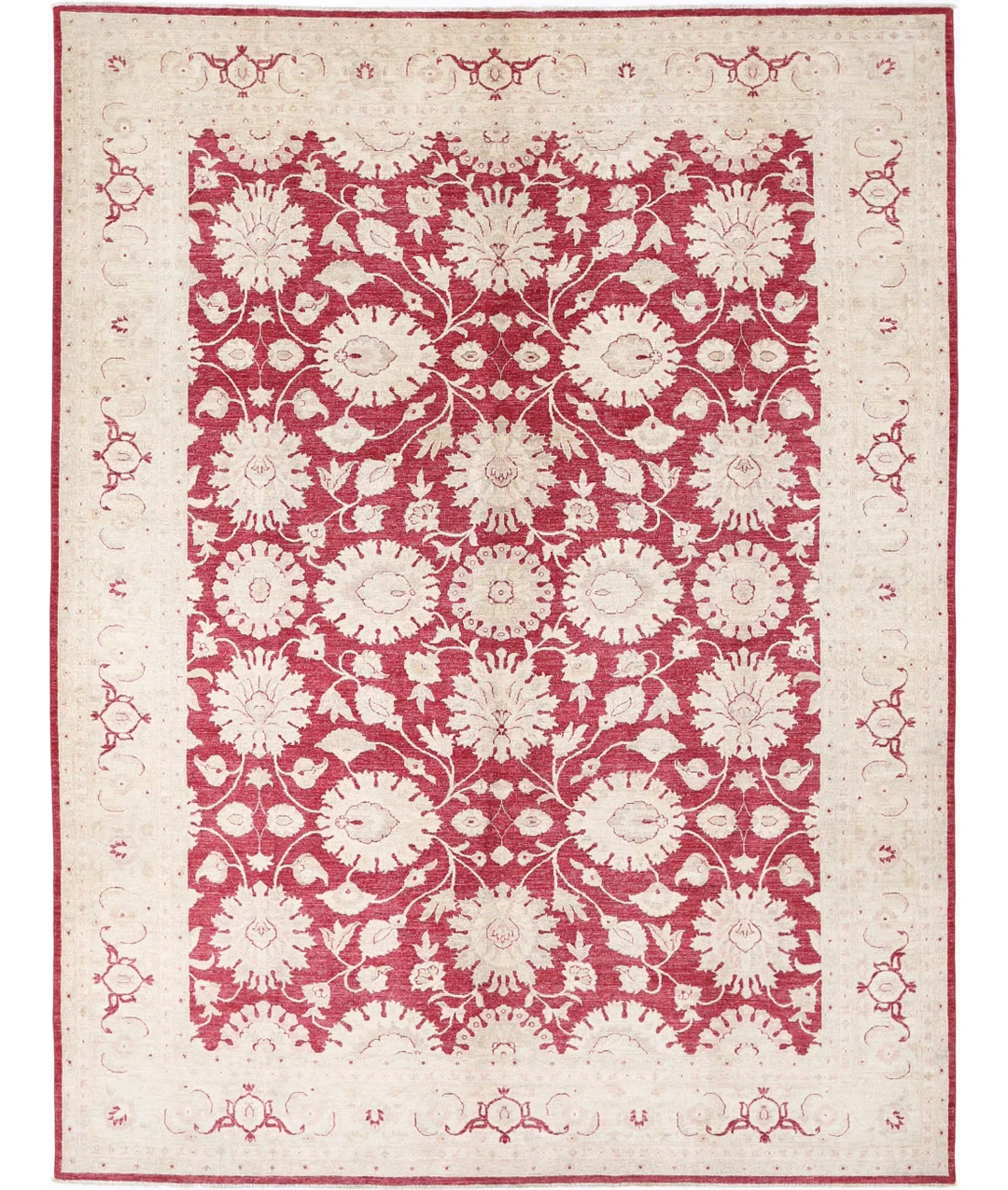 Ivory Afghan Ziegler Rug 9' 0" x 11' 11" Hand-Knotted