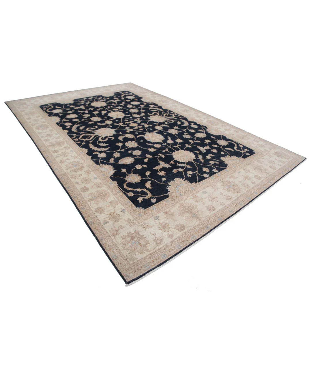 Black Afghan Ziegler Rug 8' 10" x 12' 10" Hand-Knotted field