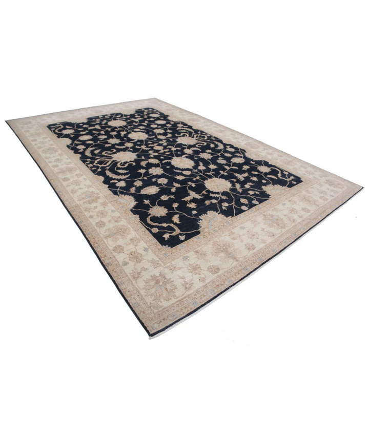 Black Afghan Ziegler Rug 8' 10" x 12' 10" Hand-Knotted field