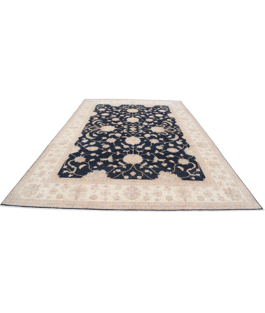 Black Afghan Ziegler Rug 8' 10" x 12' 10" Hand-Knotted pattern