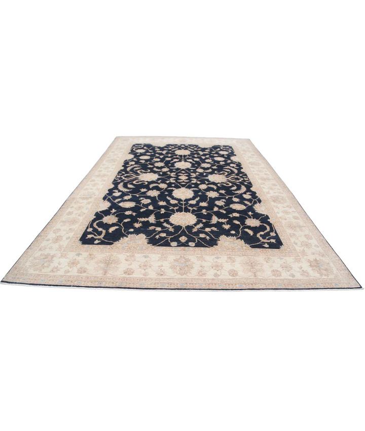 Black Afghan Ziegler Rug 8' 10" x 12' 10" Hand-Knotted pattern