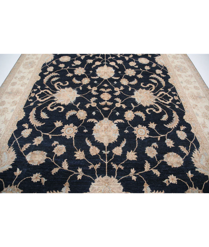 Black Afghan Ziegler Rug 8' 10" x 12' 10" Hand-Knotted close-up