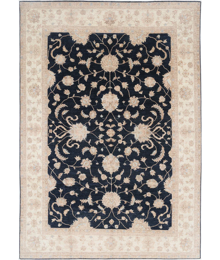 Black Afghan Ziegler Rug 8' 10" x 12' 10" Hand-Knotted