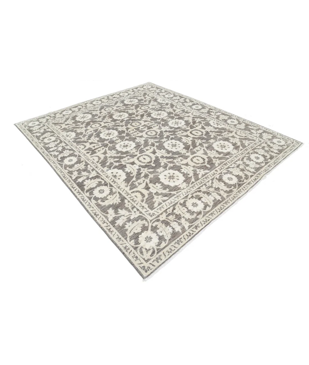 Brown Afghan Ziegler Rug 7'9" x 9'0" Hand-Knotted field