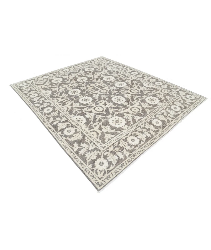 Brown Afghan Ziegler Rug 7'9" x 9'0" Hand-Knotted field