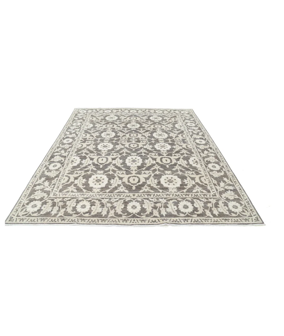 Brown Afghan Ziegler Rug 7'9" x 9'0" Hand-Knotted pattern