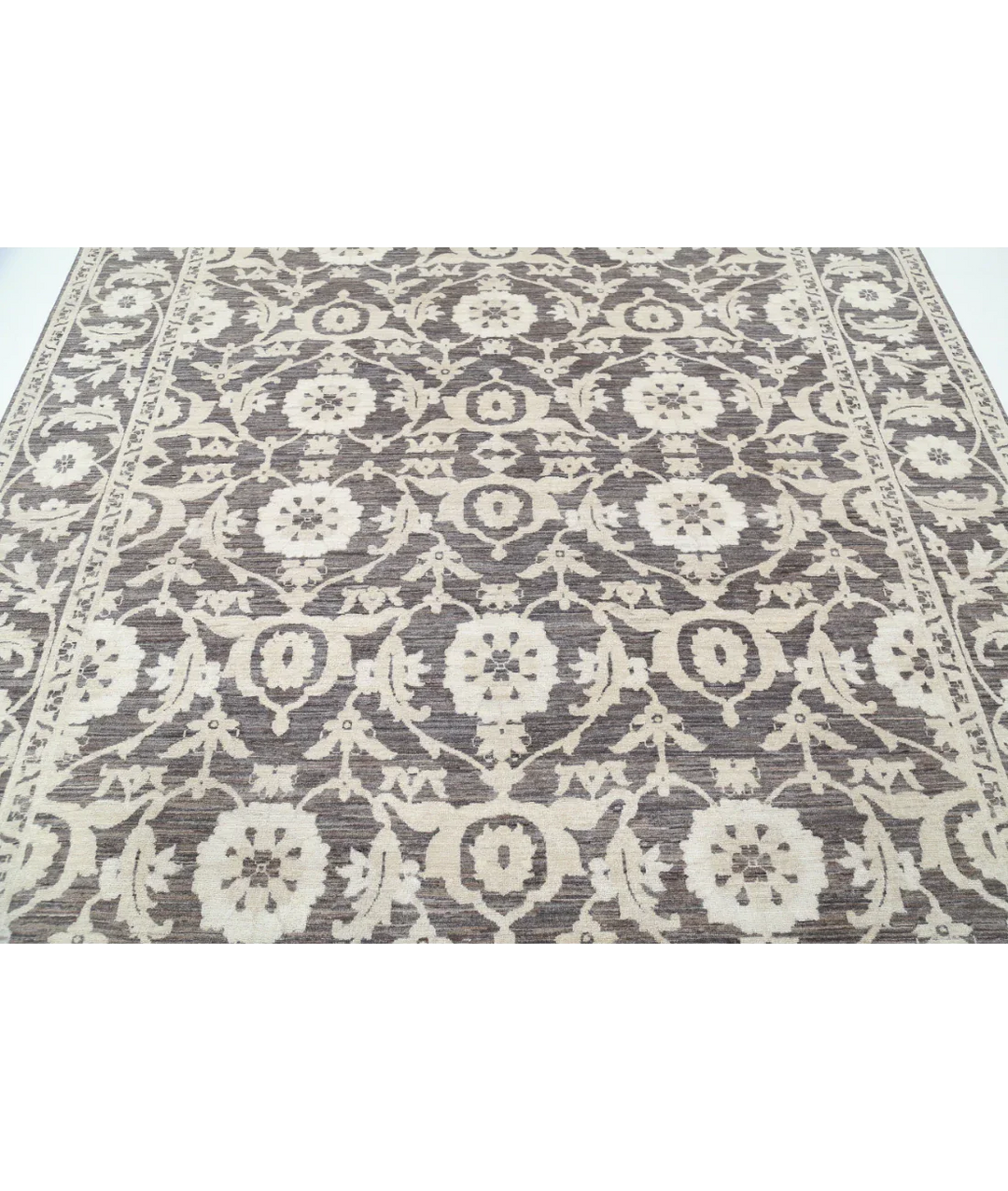 Brown Afghan Ziegler Rug 7'9" x 9'0" Hand-Knotted close-up