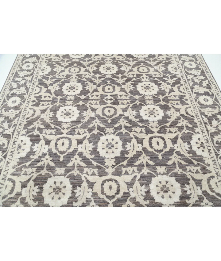 Brown Afghan Ziegler Rug 7'9" x 9'0" Hand-Knotted close-up