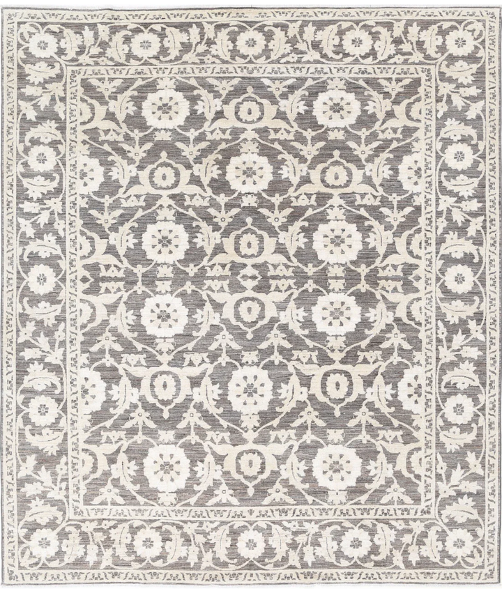 Brown Afghan Ziegler Rug 7'9" x 9'0" Hand-Knotted