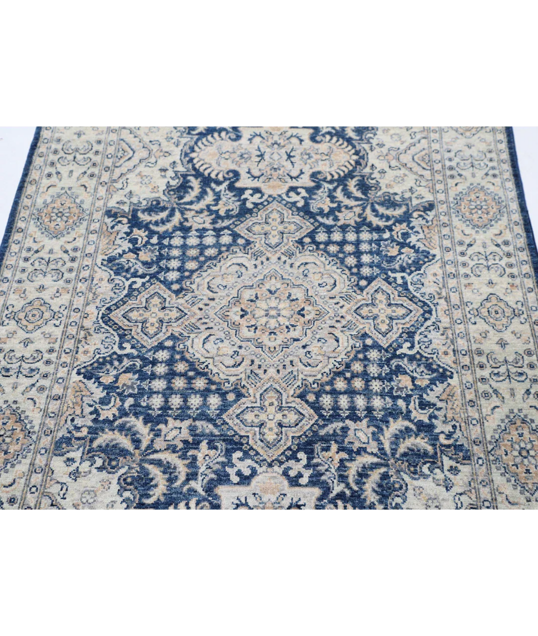 Blue Afghan Ziegler Rug 3' 11" x 6' 6" Hand-Knotted pattern