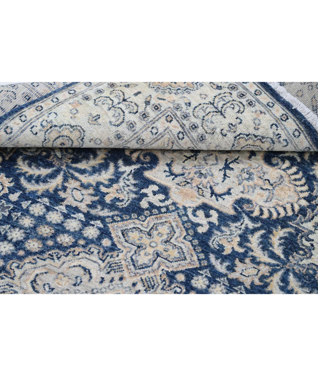 Blue Afghan Ziegler Rug 3' 11" x 6' 6" Hand-Knotted close-up