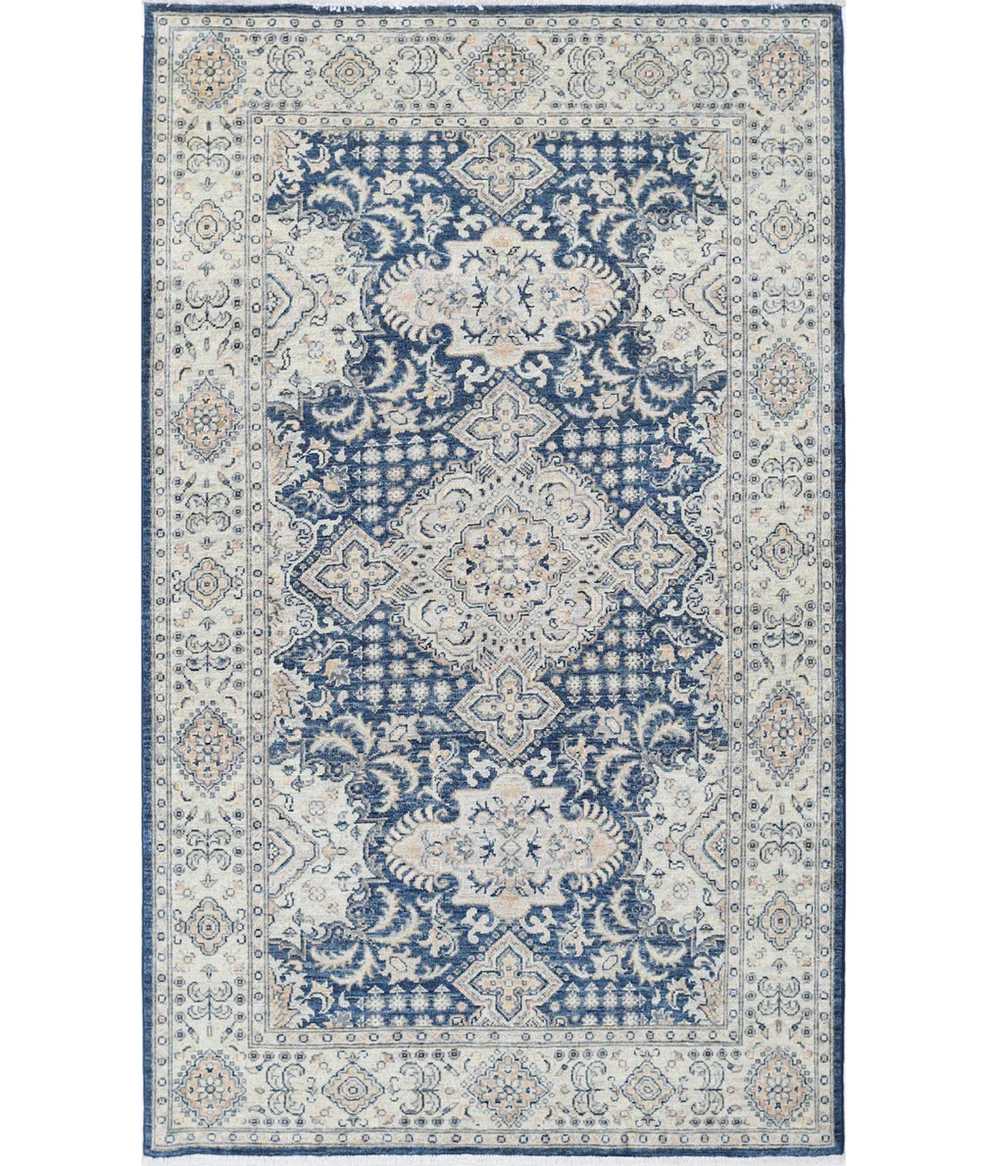 Blue Afghan Ziegler Rug 3' 11" x 6' 6" Hand-Knotted