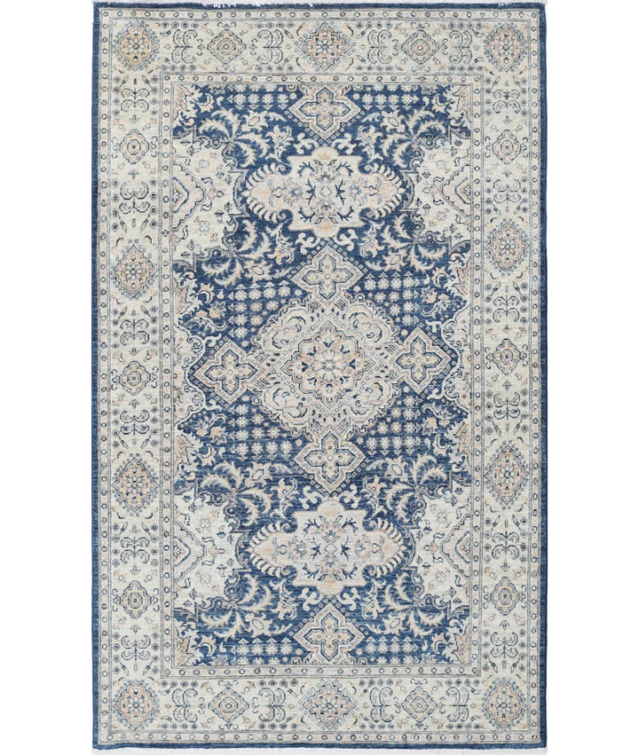 Blue Afghan Ziegler Rug 3' 11" x 6' 6" Hand-Knotted