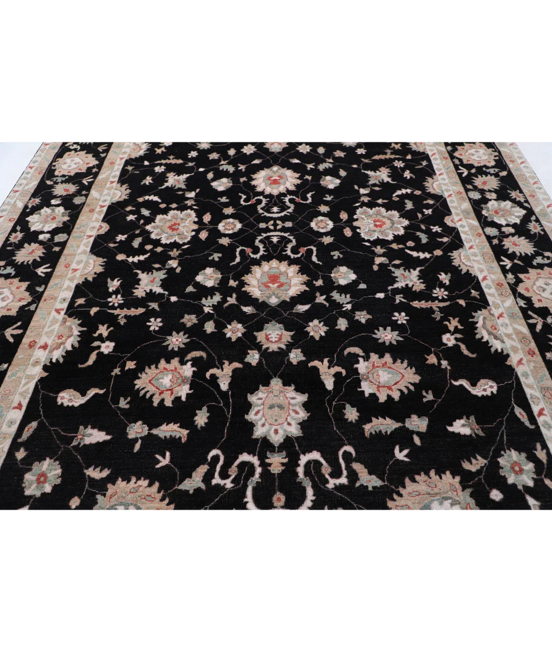 Black Afghan Ziegler Rug 8' 8" x 11' 9" Hand-Knotted border