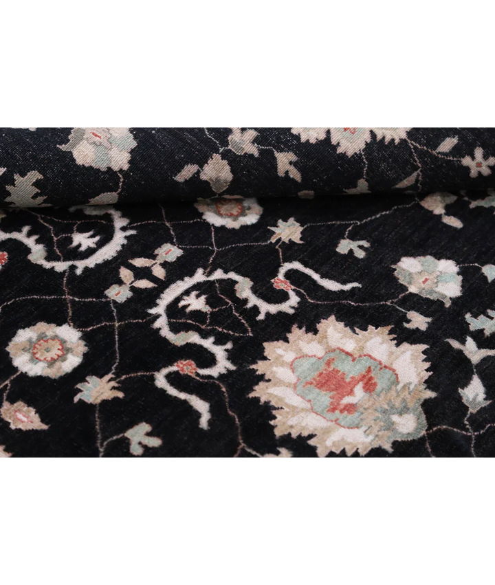 Black Afghan Ziegler Rug 8' 8" x 11' 9" Hand-Knotted close-up
