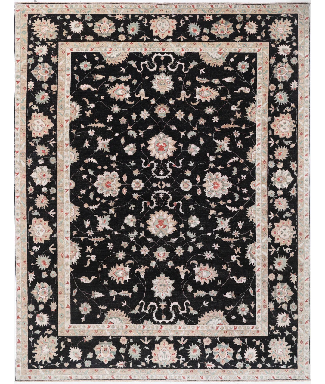 Black Afghan Ziegler Rug 8' 8" x 11' 9" Hand-Knotted