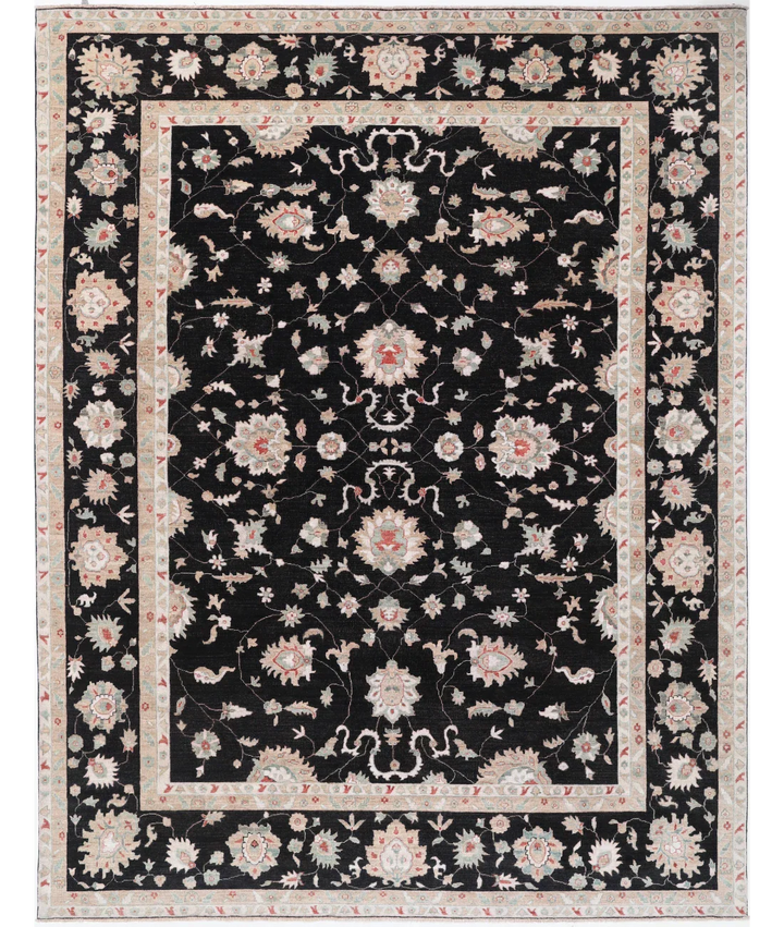 Black Afghan Ziegler Rug 8' 8" x 11' 9" Hand-Knotted