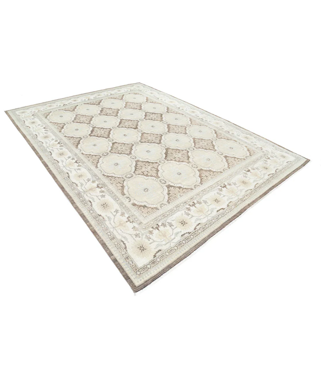 Ivory Afghan Ziegler Rug 8' 0" x 10' 9" Hand-Knotted texture