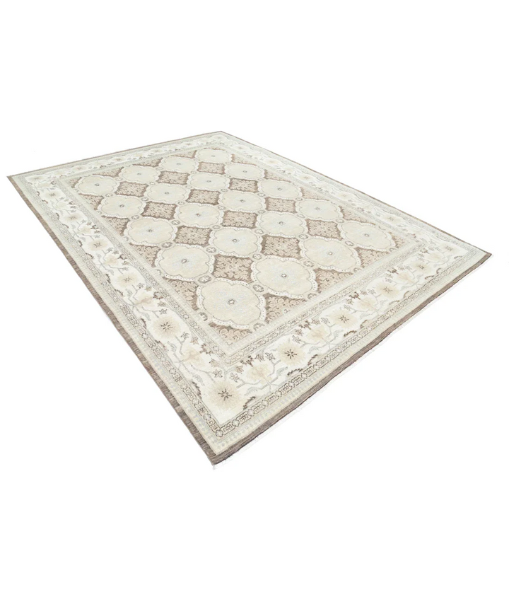 Ivory Afghan Ziegler Rug 8' 0" x 10' 9" Hand-Knotted texture