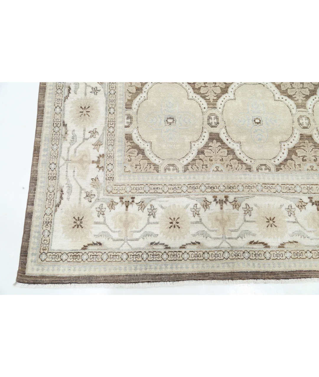 Ivory Afghan Ziegler Rug 8' 0" x 10' 9" Hand-Knotted border