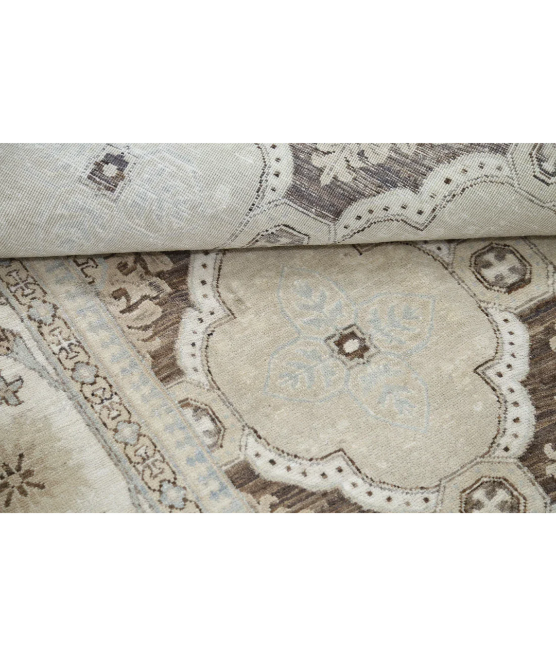 Ivory Afghan Ziegler Rug 8' 0" x 10' 9" Hand-Knotted close-up