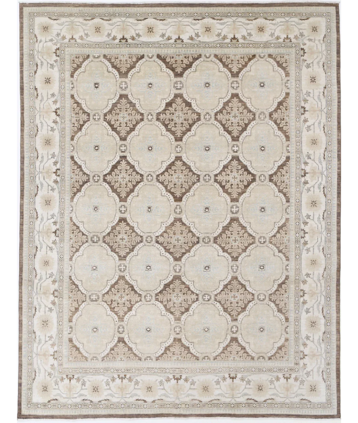 Ivory Afghan Ziegler Rug 8' 0" x 10' 9" Hand-Knotted