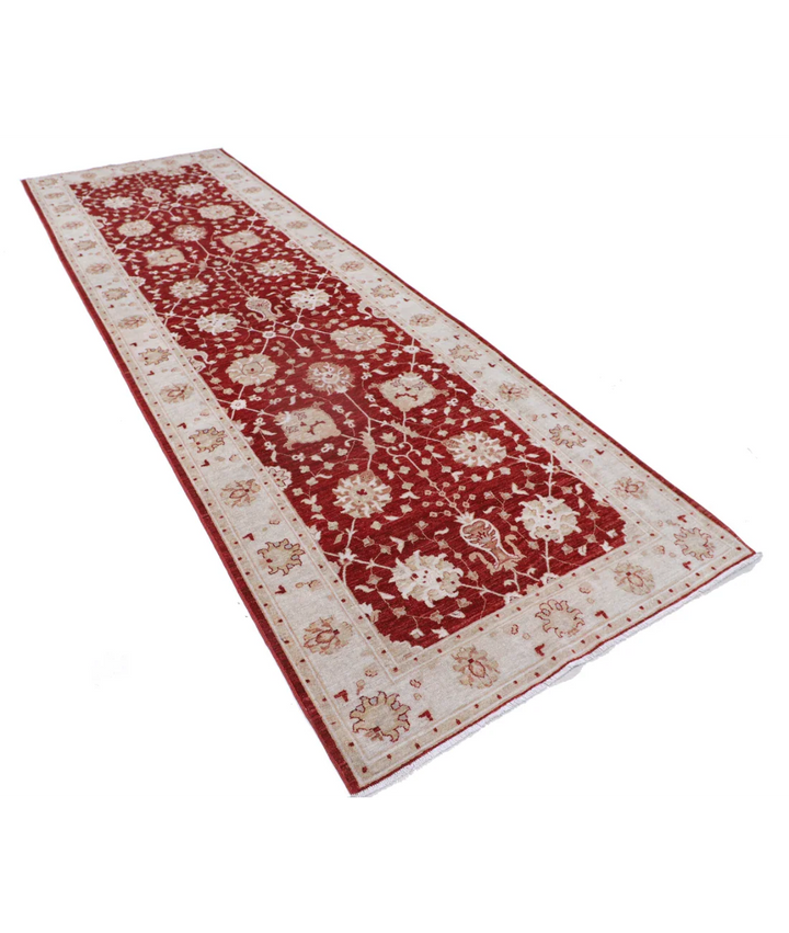 Red Afghan Ziegler Rug 4' 2" x 12' 7" Hand-Knotted pattern