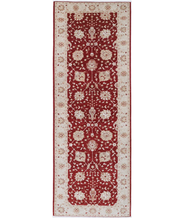 Red Afghan Ziegler Rug 4' 2" x 12' 7" Hand-Knotted