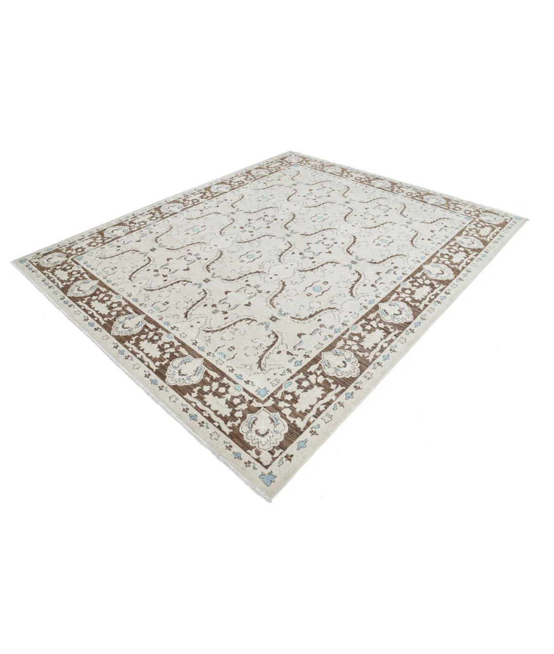 Ivory Afghan Ziegler Rug 7' 10" x 9' 7" Hand-Knotted border