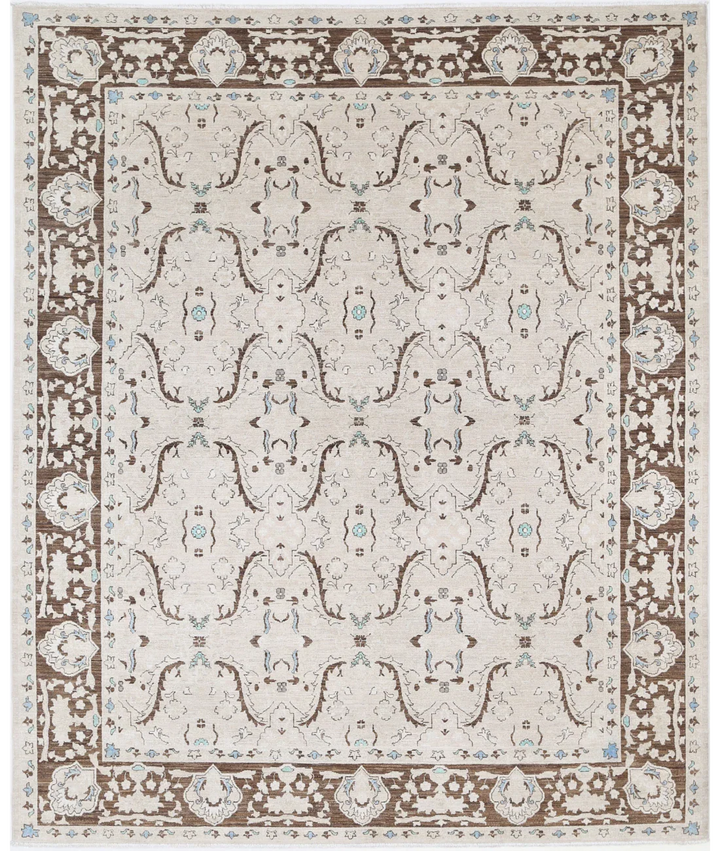Ivory Afghan Ziegler Rug 7' 10" x 9' 7" Hand-Knotted