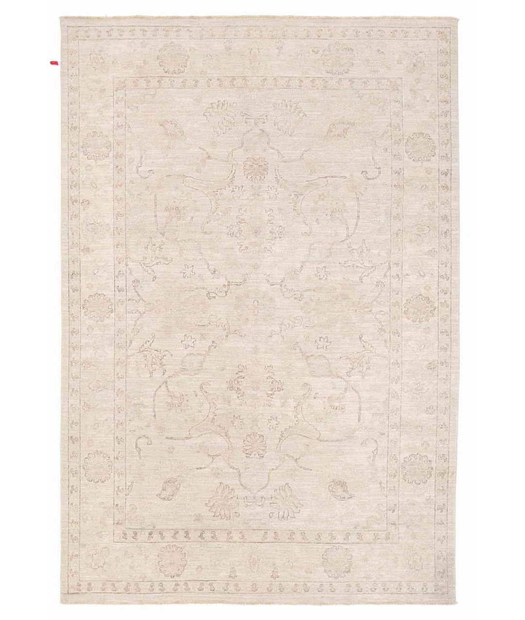 Ivory Afghan Ziegler Rug 6' 3" x 9' 3" Hand-Knotted