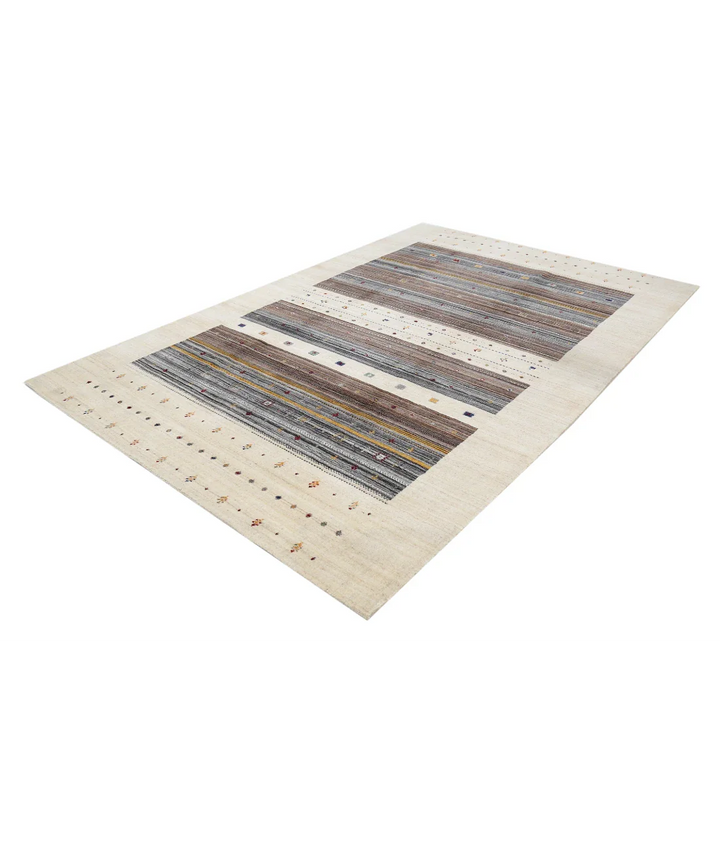 Ivory Indian Oriental Rug 6' 7" x 9' 9" Hand-Knotted field