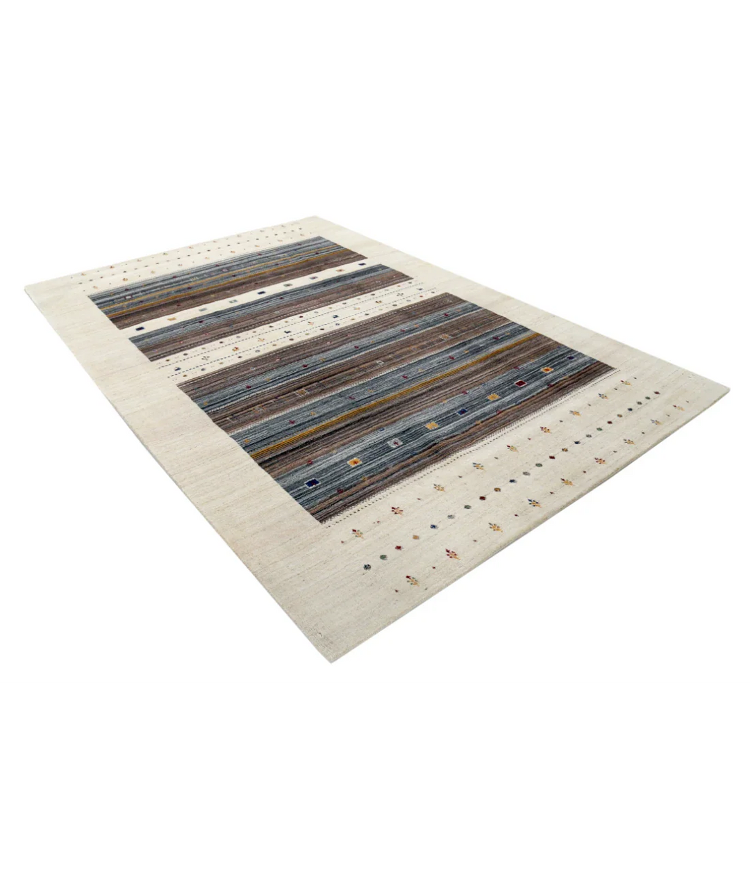 Ivory Indian Oriental Rug 6' 7" x 9' 9" Hand-Knotted border