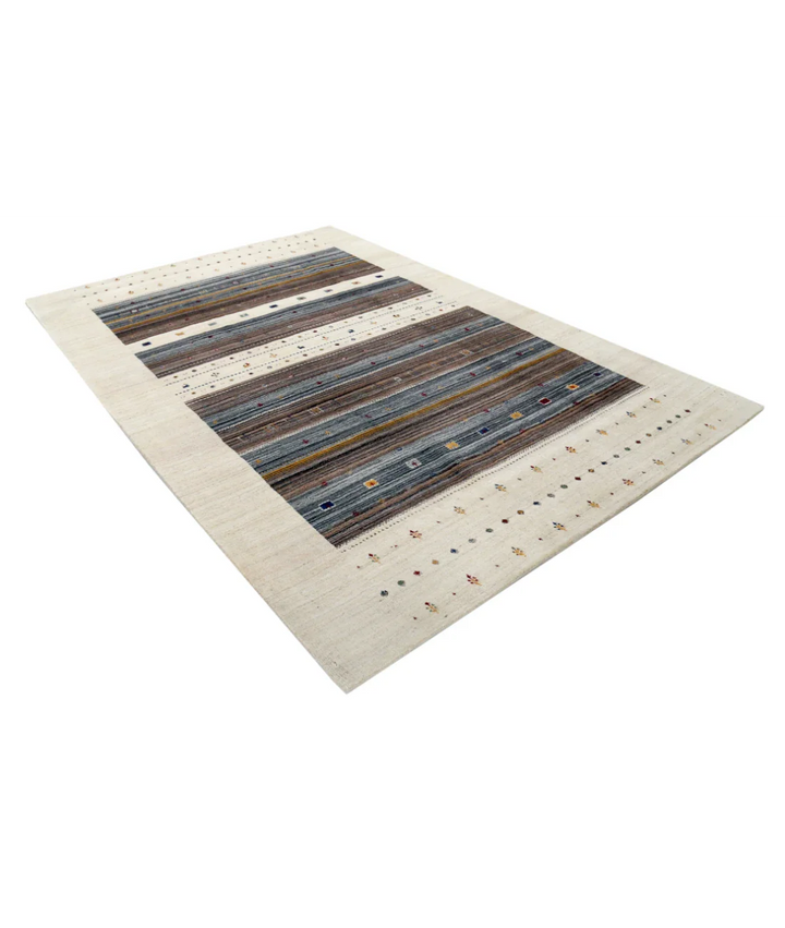 Ivory Indian Oriental Rug 6' 7" x 9' 9" Hand-Knotted border