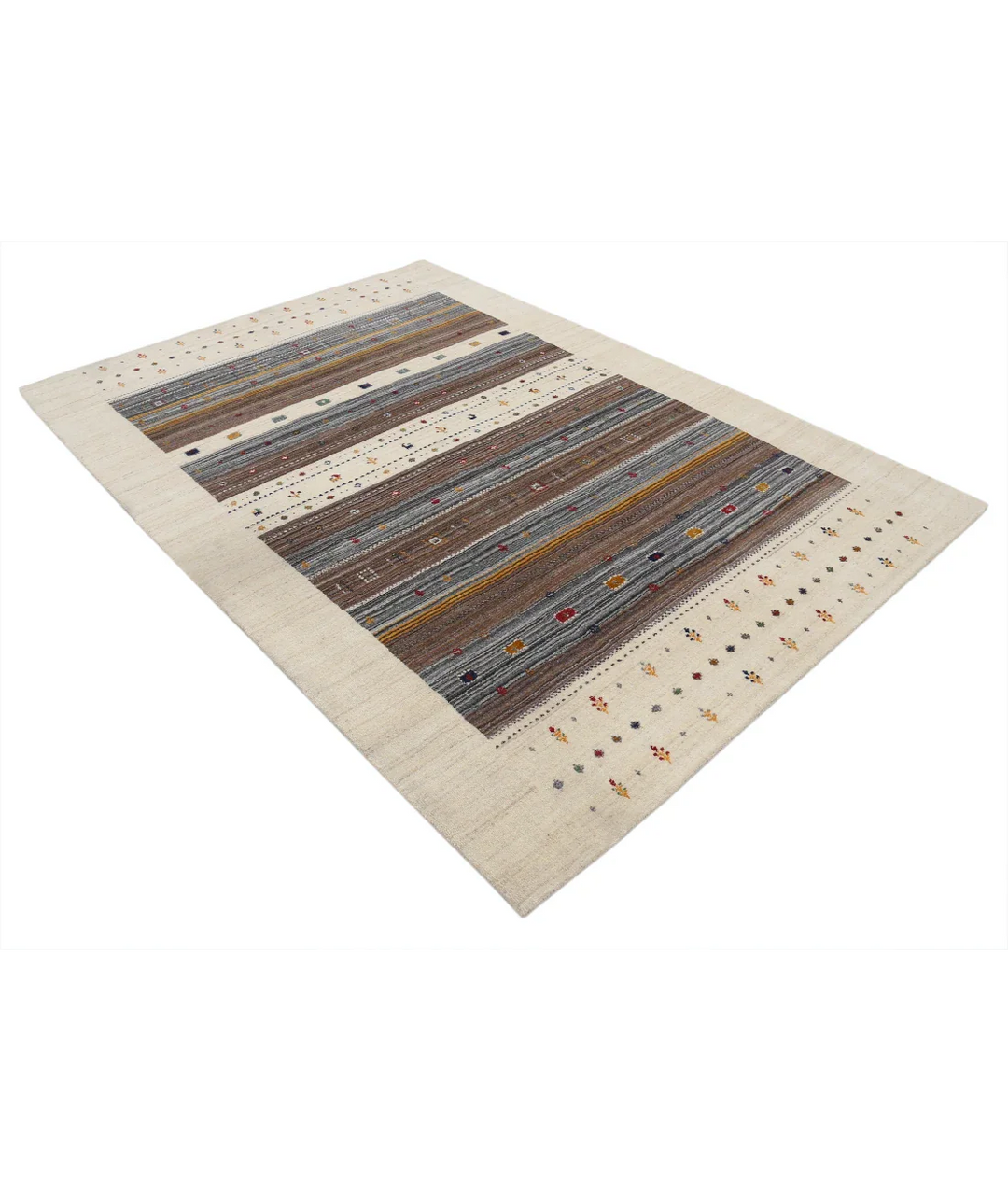 Ivory Indian Lori Rug 5' 8" x 7' 10" Hand-Knotted border