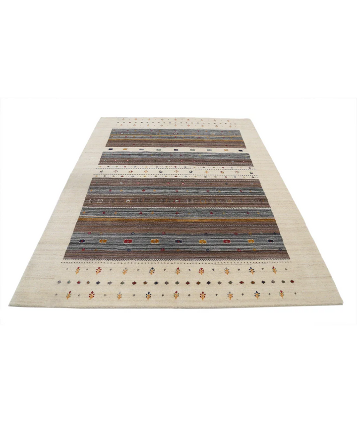 Ivory Indian Lori Rug 5' 8" x 7' 10" Hand-Knotted pattern