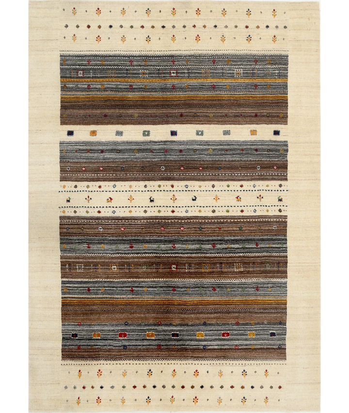 Ivory Indian Lori Rug 5' 8" x 7' 10" Hand-Knotted