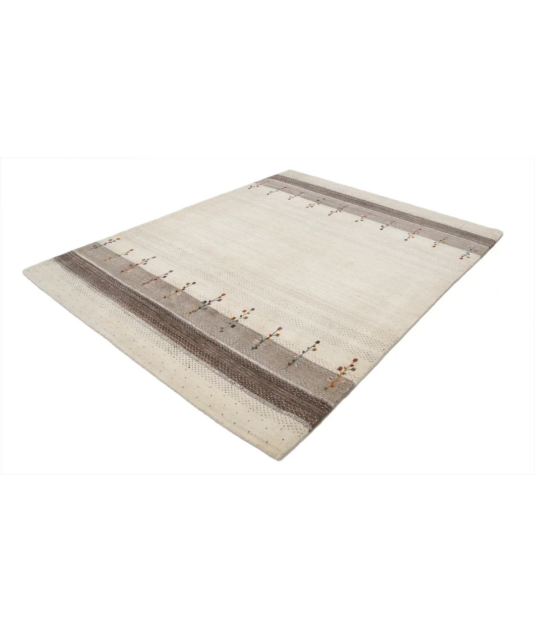 Ivory Indian Oriental Rug 6' 5" x 8' 1" Hand-Knotted field