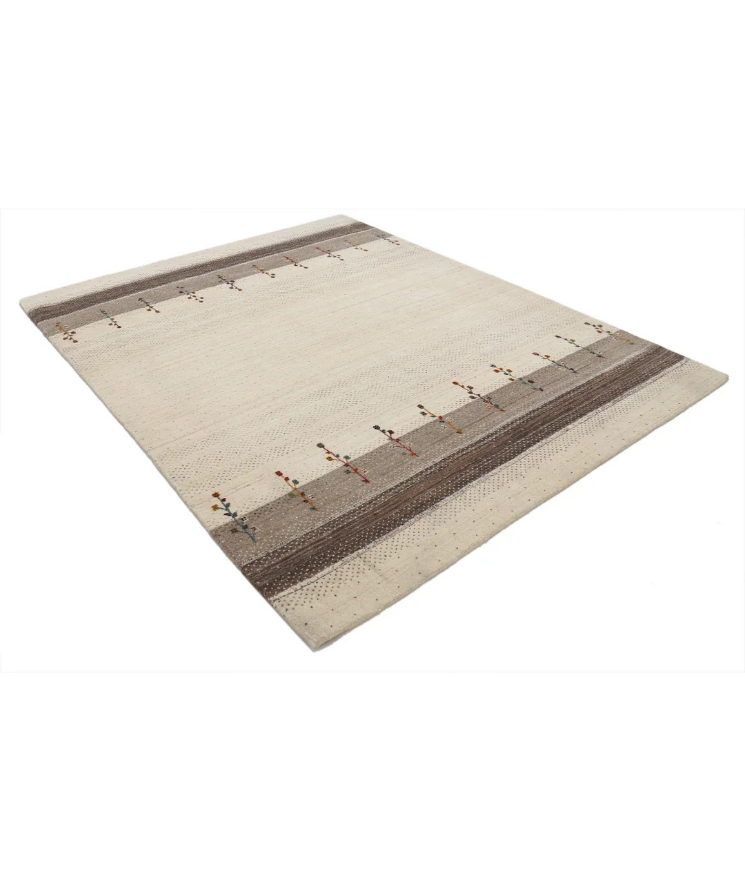Ivory Indian Oriental Rug 6' 5" x 8' 1" Hand-Knotted border