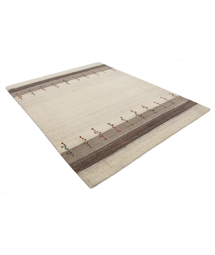 Ivory Indian Oriental Rug 6' 5" x 8' 1" Hand-Knotted border