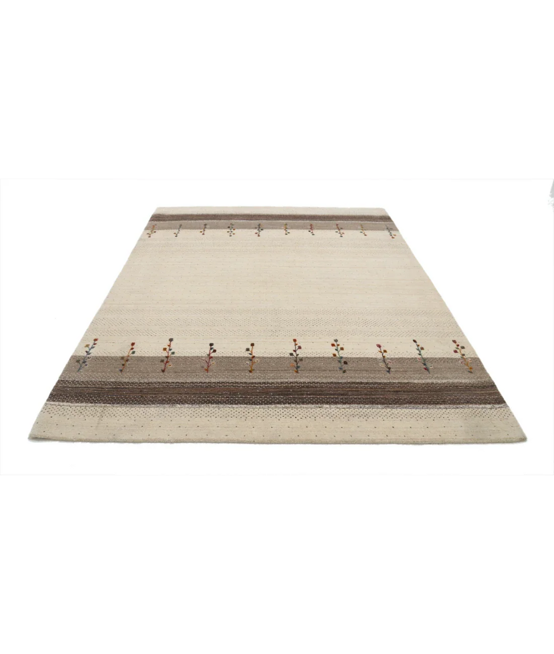 Ivory Indian Oriental Rug 6' 5" x 8' 1" Hand-Knotted pattern