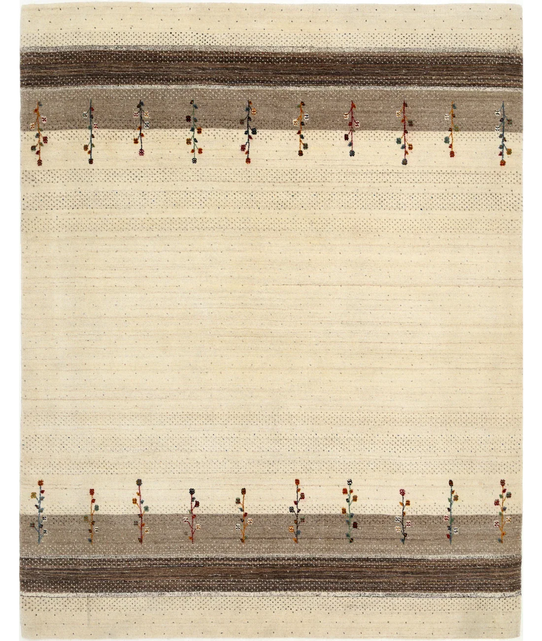 Ivory Indian Oriental Rug 6' 5" x 8' 1" Hand-Knotted