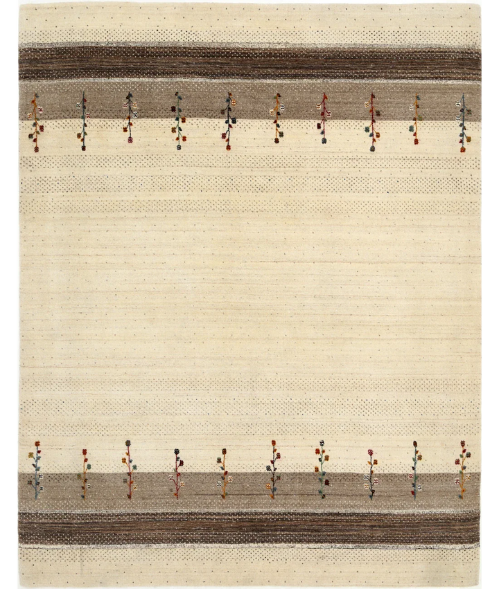 Ivory Indian Oriental Rug 6' 5" x 8' 1" Hand-Knotted