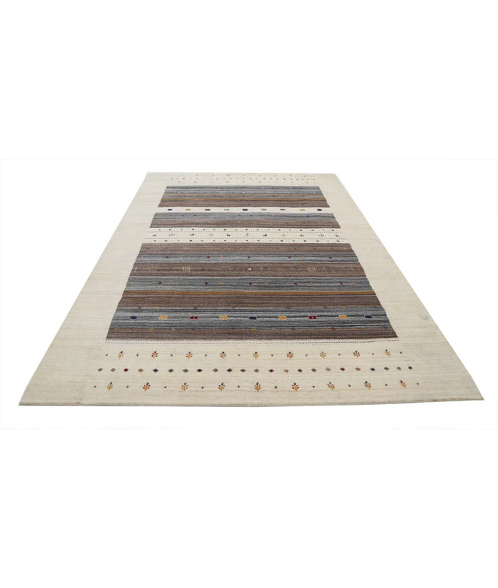 Ivory Indian Lori Rug 6' 8" x 9' 10" Hand-Knotted pattern