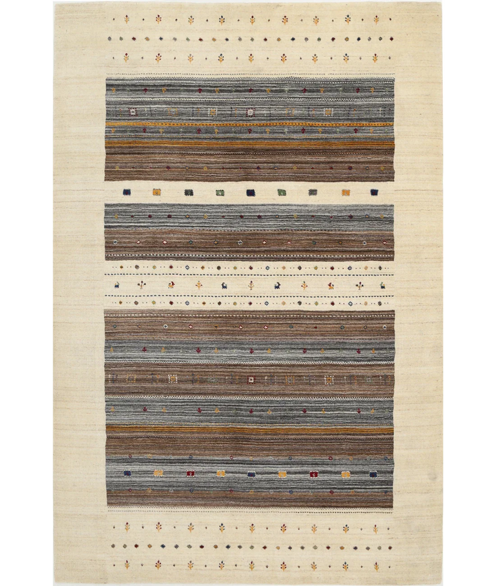 Ivory Indian Lori Rug 6' 8" x 9' 10" Hand-Knotted
